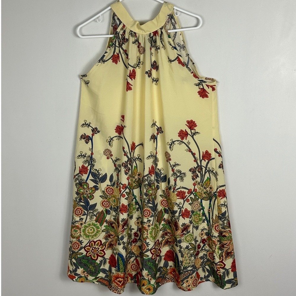 Seasty Women Shift Dress Sz XL Floral Apricot Halte Neck Botanical Print Boho - Picture 5 of 13